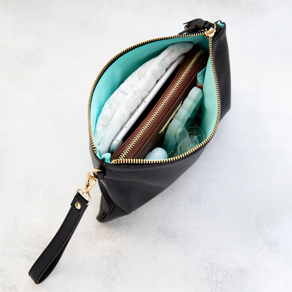 Signature Leather Wristlet - Black & Gold - Lily Jade