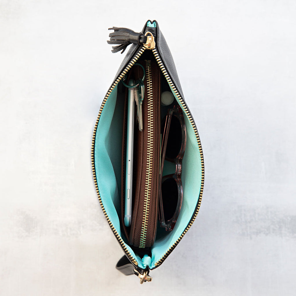 Signature Leather Wristlet - Black & Gold - Lily Jade