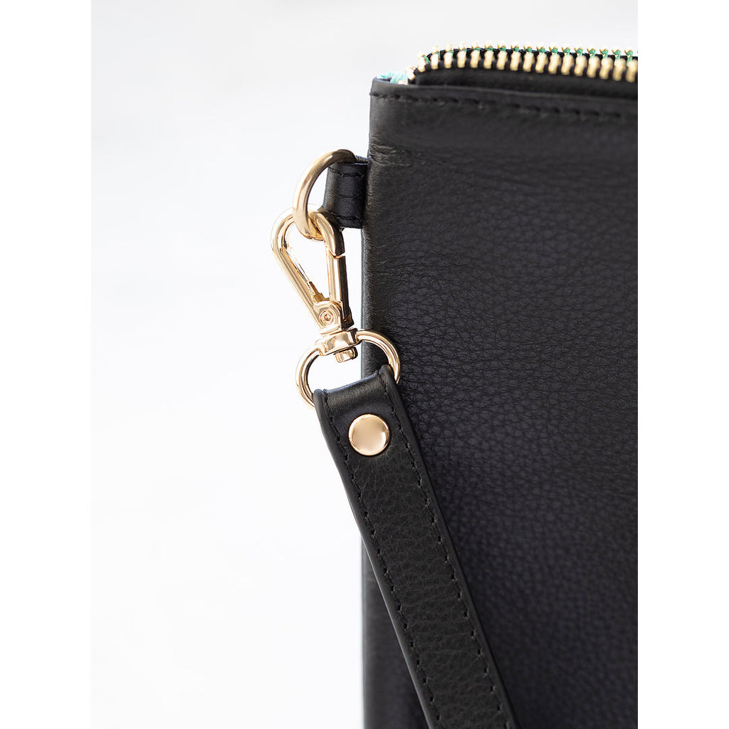 Signature Leather Wristlet - Black & Gold - Lily Jade